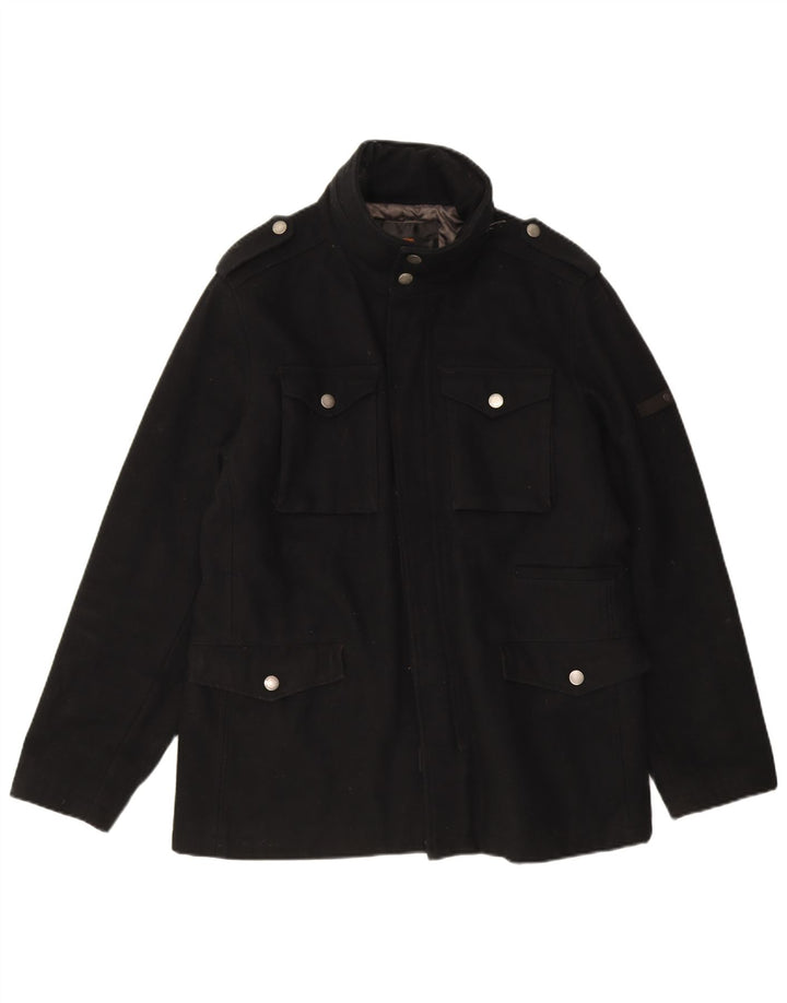 Ben Sherman Herren Utility Jacke UK 40 Große schwarze Wolle