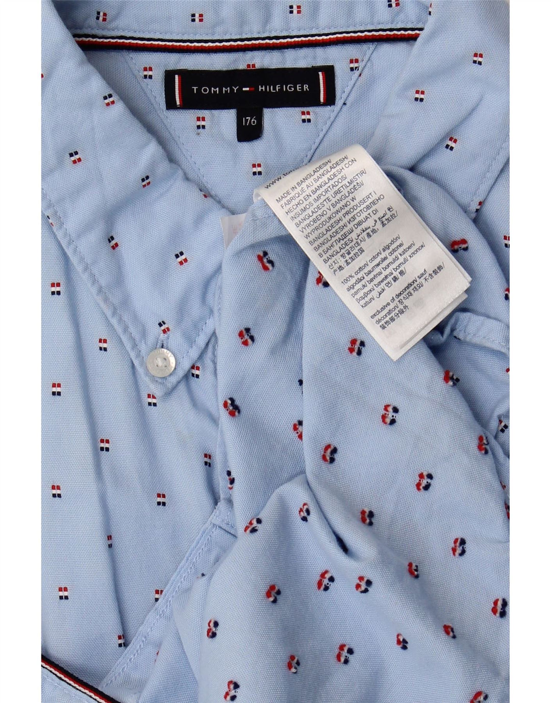 Tommy Hilfiger Hemd für Jungen, 15–16 Jahre, blau gepunktete Baumwolle