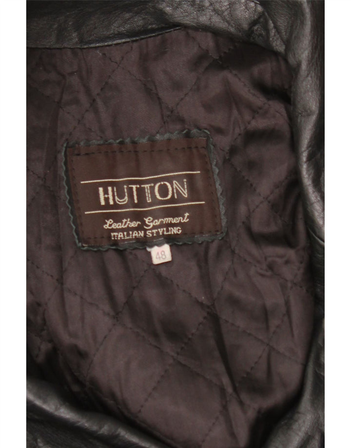 VINTAGE Damen Ledermantel IT 48 XL Schwarz