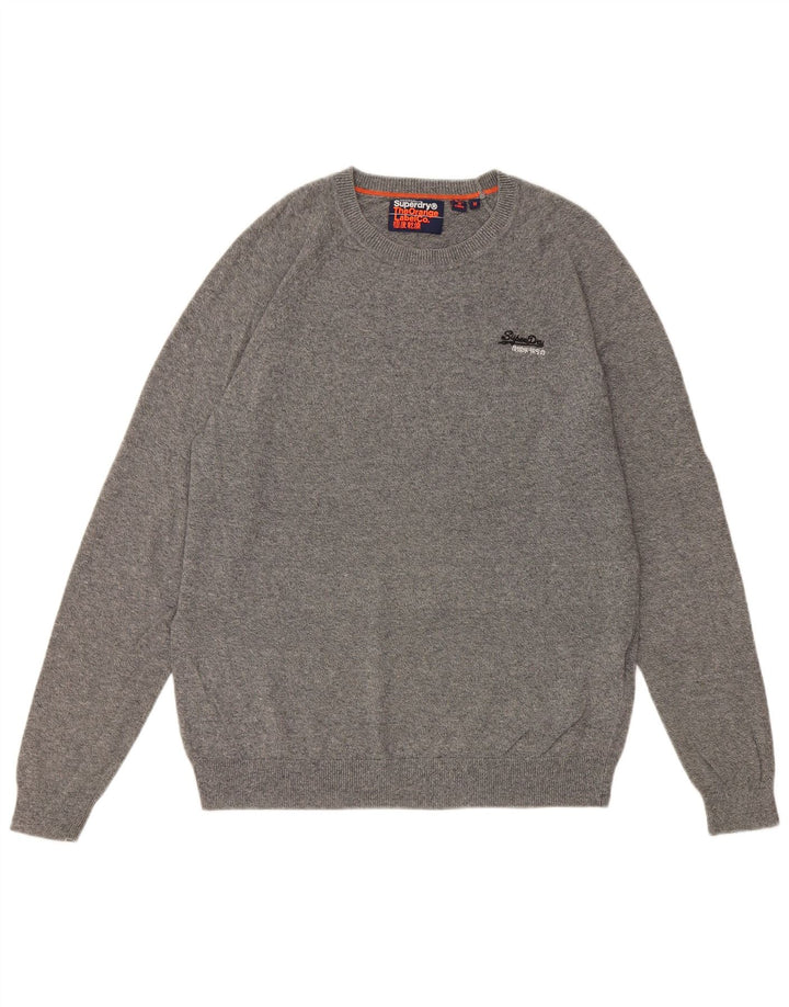 Superdry Herren-Pullover mit Rundhalsausschnitt, mittelgrau gesprenkelte Baumwolle