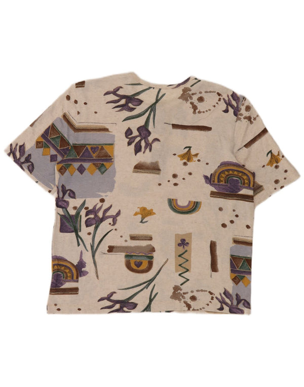 Vintage Damen T-Shirt Top UK 16 Große beige geometrische Viskose