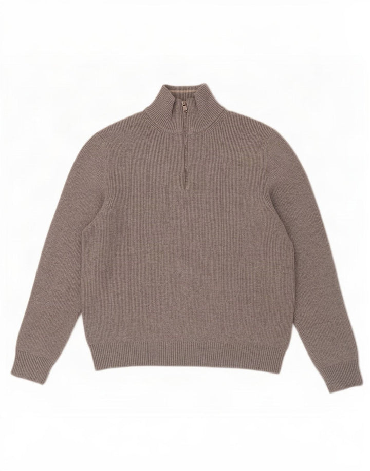 Marks & Spencer Herren-Pullover mit Reißverschluss am Hals, groß, aus grauem Polyester