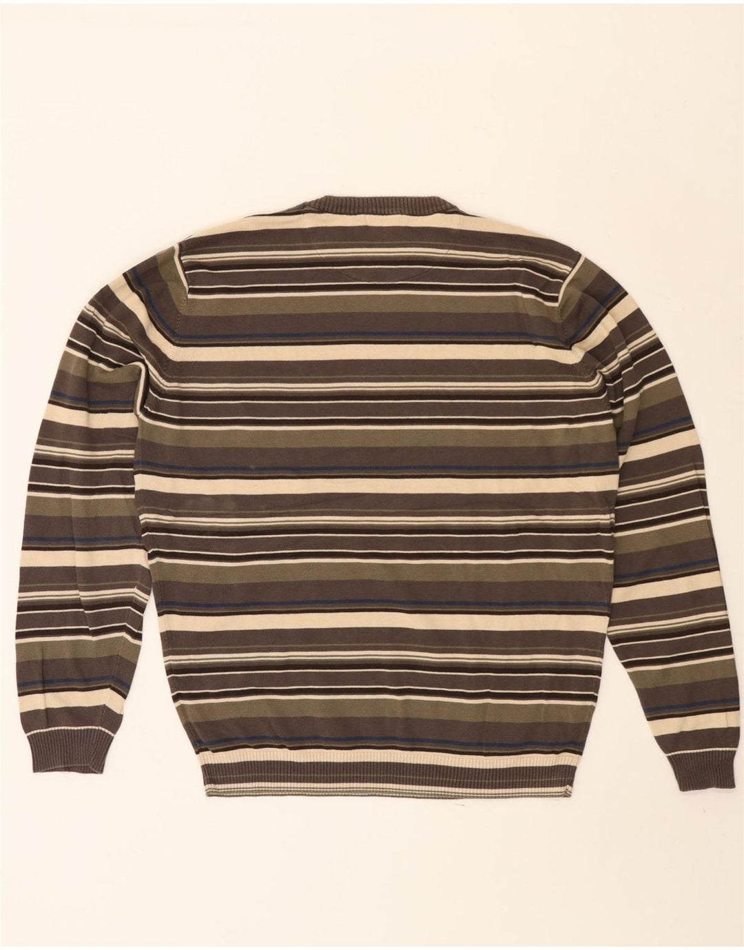 J. Crew Herren-Pullover mit Rundhalsausschnitt, mittlerer Khaki-Streifen aus Baumwolle