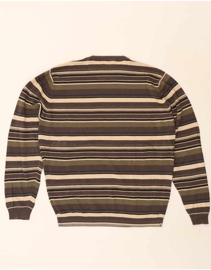 J. Crew Herren-Pullover mit Rundhalsausschnitt, mittlerer Khaki-Streifen aus Baumwolle