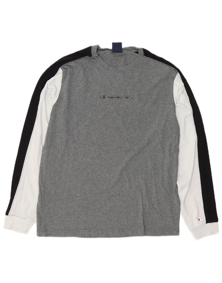 Champion Herren Grafik-Oberteil, langärmelig, groß, Grau, Colourblock-Baumwolle