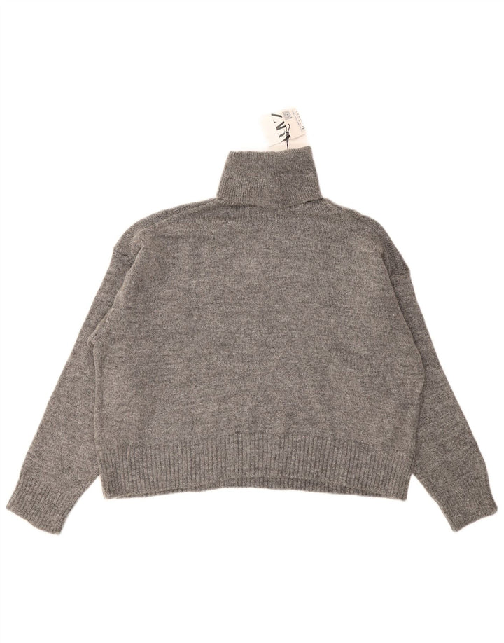 Zara Damen Crop Oversized Rollkragenpullover Pullover UK 14 Mittelgrau