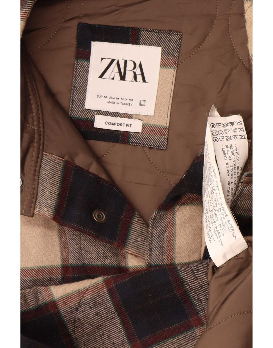 Zara Herren Shacket Jacke UK 38 Medium Beige Check Polyester
