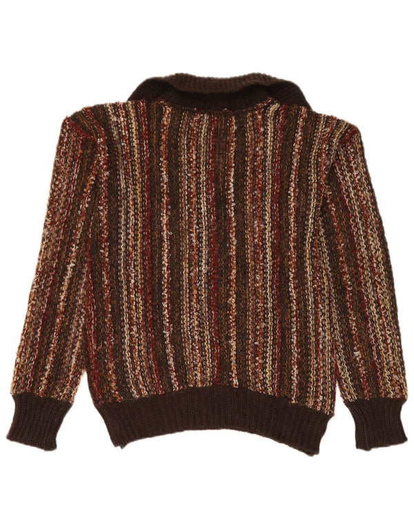 Vintage Damen Rollkragenpullover Pullover UK 14 Mittelbraun gestreift aus Acryl