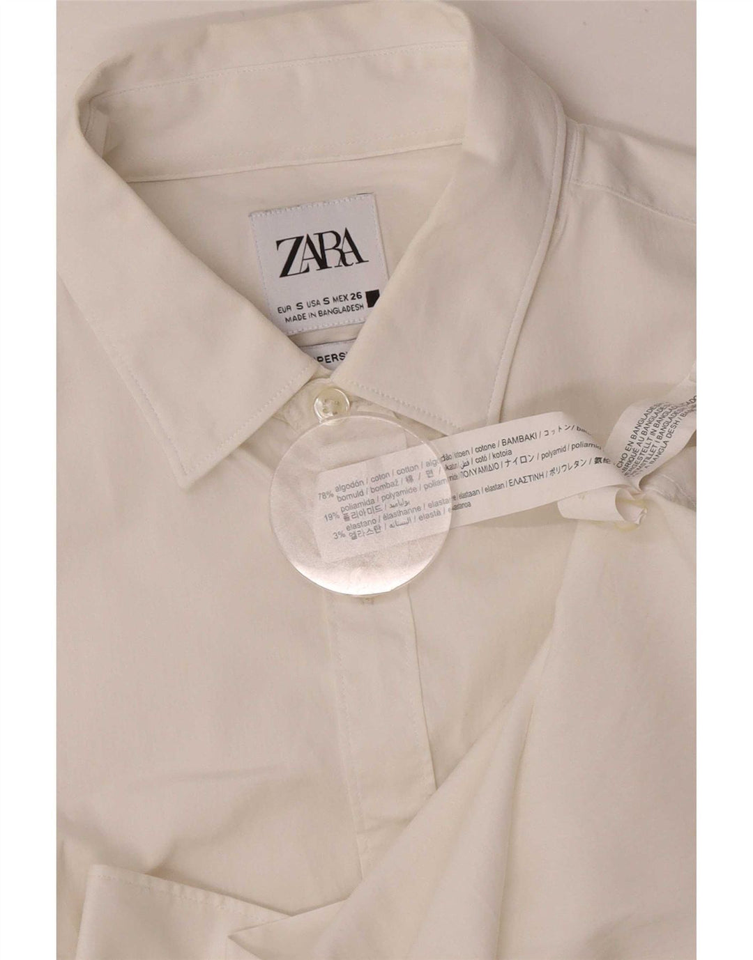 Zara Damen-Hemd UK 10 Small aus weißer Baumwolle