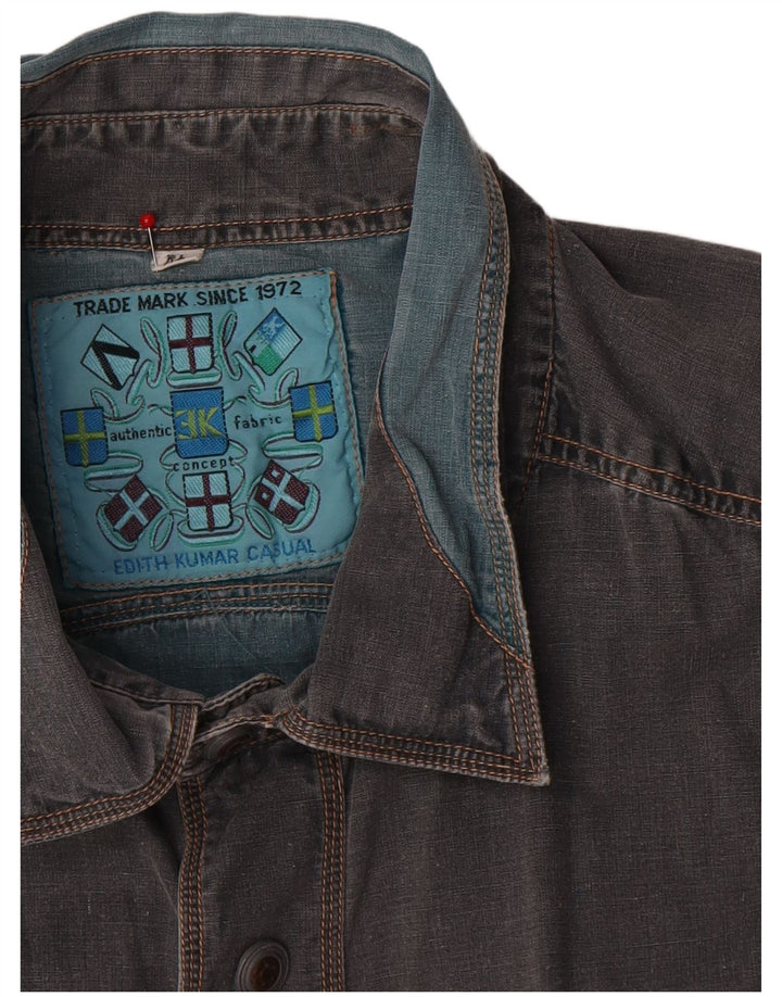 Vintage Herren Jeanshemd XL Grau Colourblock Baumwolle