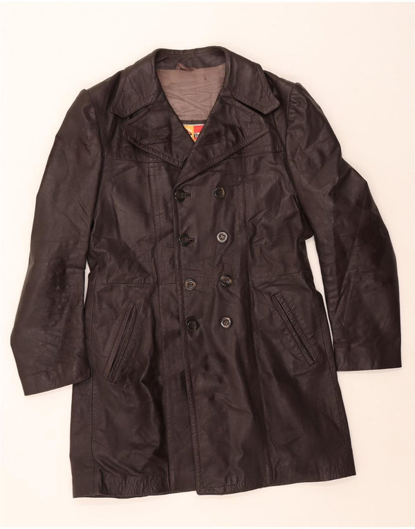 Vintage Mens Leather Coat UK 44 2XL Black