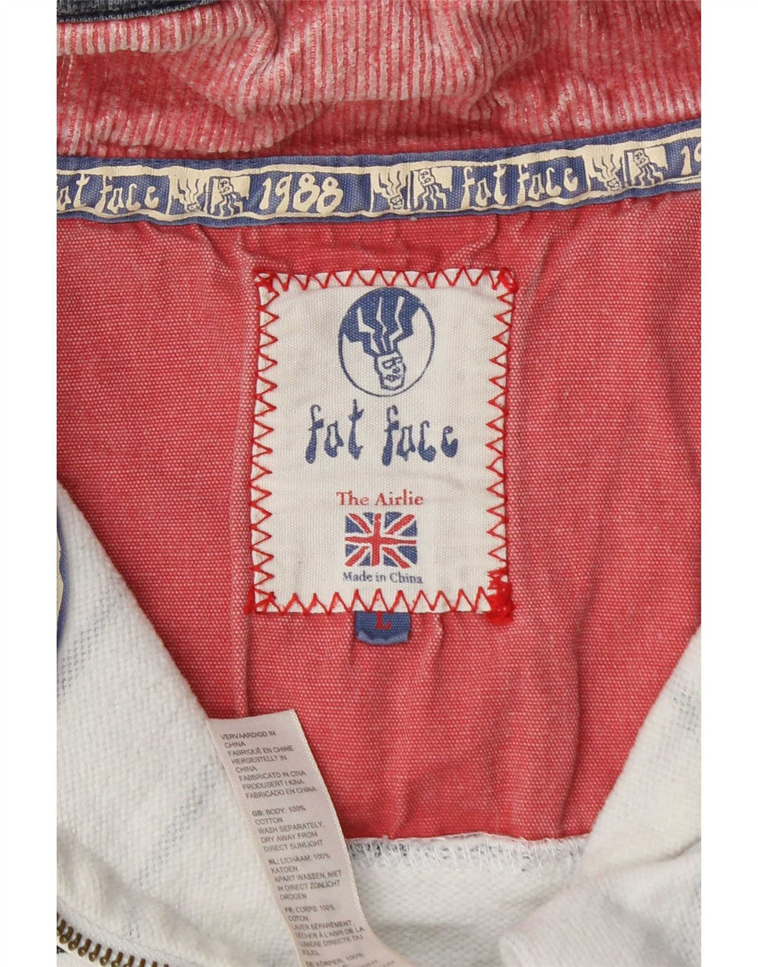 Fat Face Herren-Sweatshirt mit Reißverschluss am Hals, groß, weiß gestreift, Baumwolle