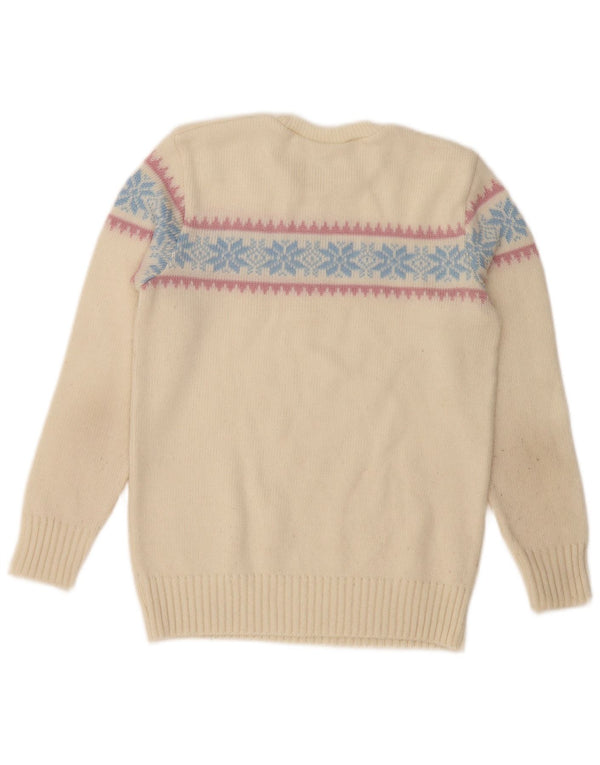 Vintage Damen Rundhalspullover Pullover UK 12 Medium Beige Fair Isle