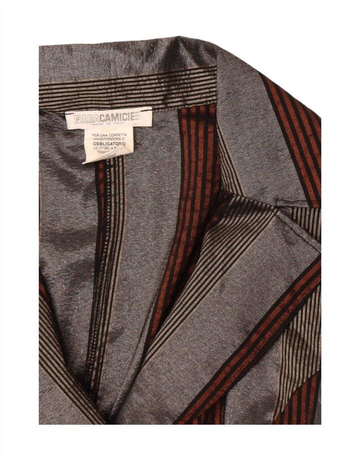 Naracamicie Damen Longline-Hemdbluse UK 12 Mittelgrau gestreift