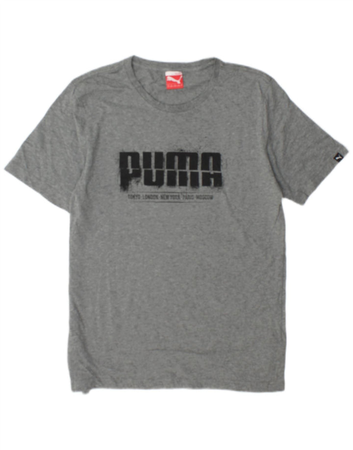 Puma Herren Grafik-T-Shirt-Oberteil aus mittelgrau gesprenkelter Baumwolle