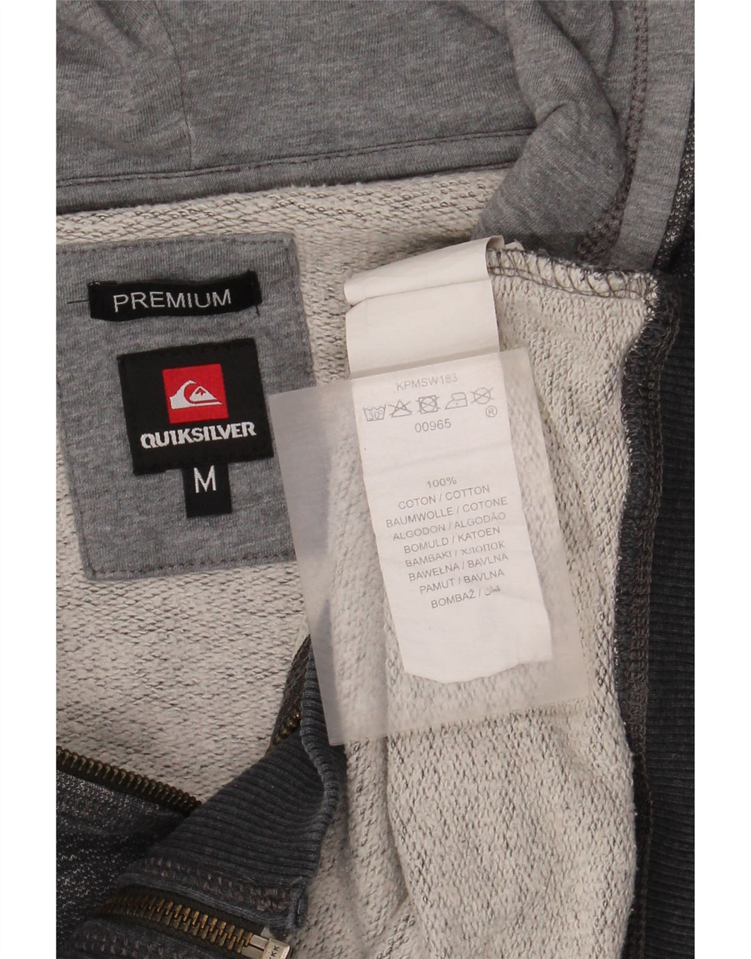 Quiksilver Premium-Kapuzenpullover mit Reißverschluss für Herren aus mittelgrauer Baumwolle