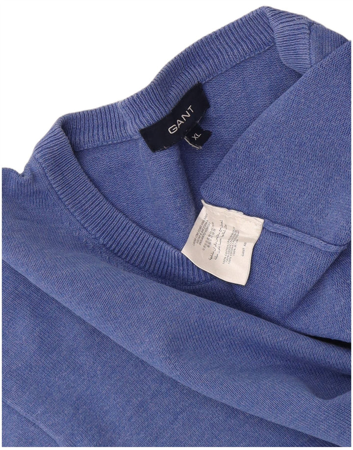 Gant Herren-Pullover mit Rundhalsausschnitt, XL, blaue Baumwolle