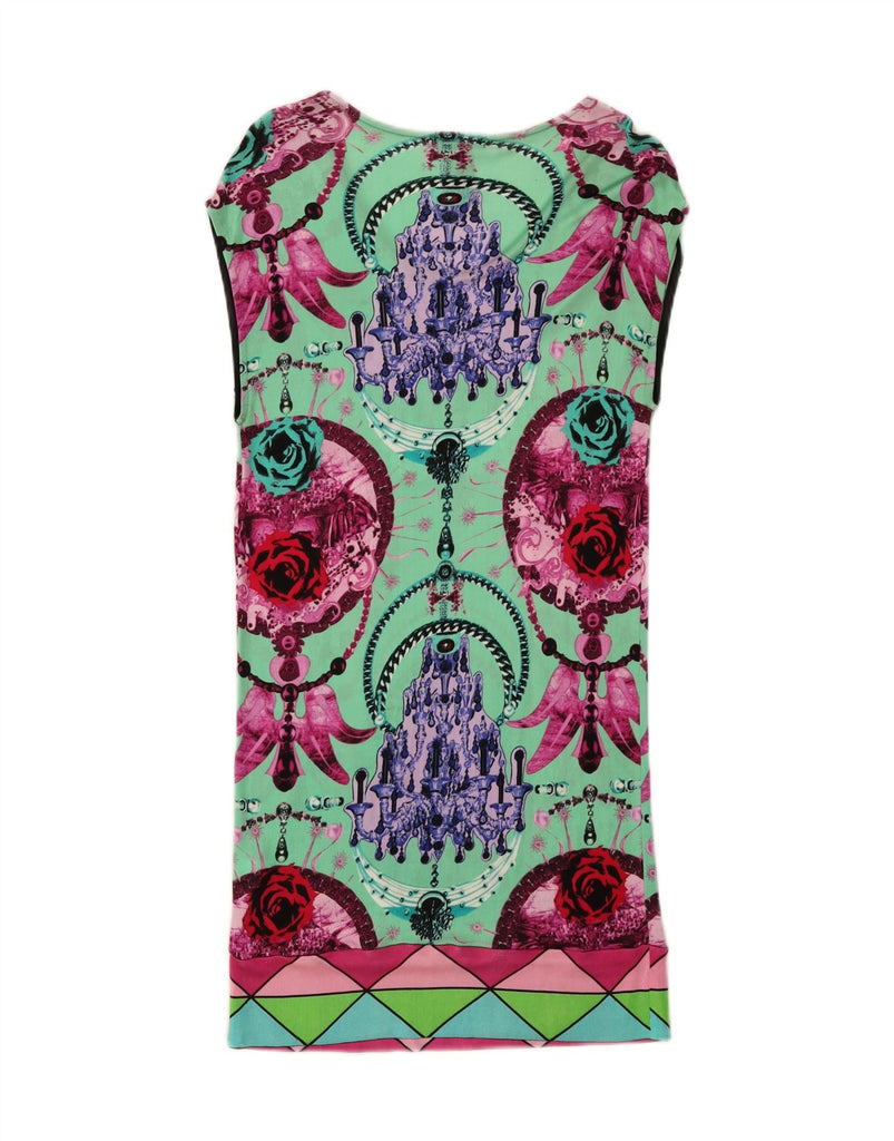 CUSTO BARCELONA Womens Graphic Shift Dress US 2 XS Green Viscose Vintage Custo Barcelona and Second-Hand Custo Barcelona from Messina Hembry 