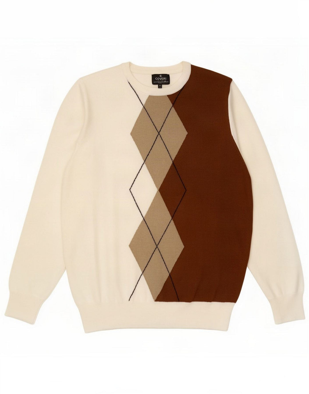 Coveri Damen-Pullover mit Rundhalsausschnitt, groß, weiß, Argyle/Diamant