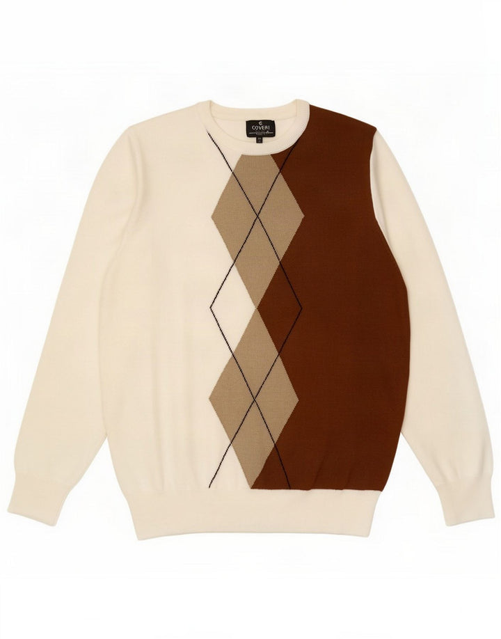 Coveri Damen-Pullover mit Rundhalsausschnitt, groß, weiß, Argyle/Diamant