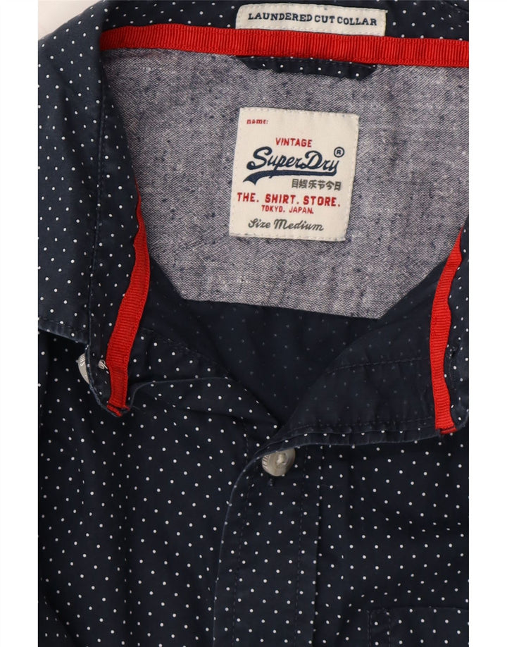 SUPERDRY Mens Short Sleeve Shirt Medium Navy Blue Polka Dot Cotton Vintage Superdry and Second-Hand Superdry from Messina Hembry 