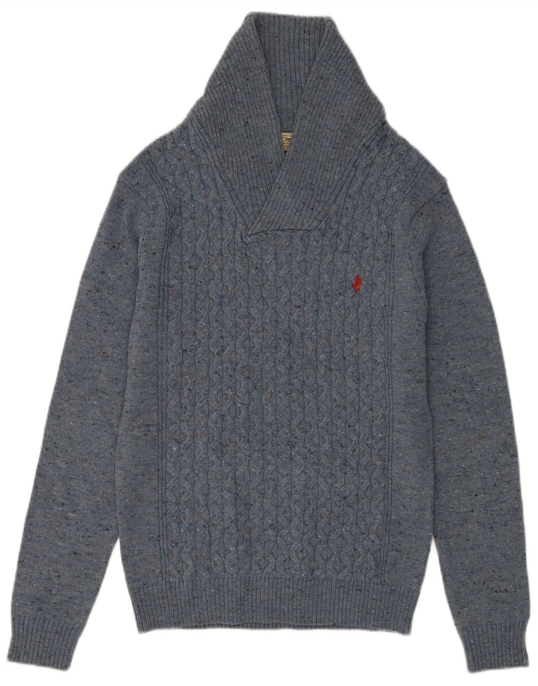 Marlboro Classics Herren-Pullover mit Schalkragen, klein, blau gefleckte Wolle