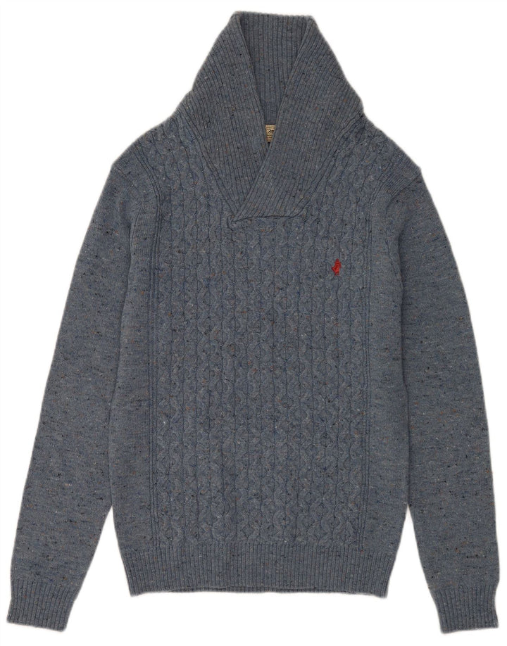 Marlboro Classics Herren-Pullover mit Schalkragen, klein, blau gefleckte Wolle