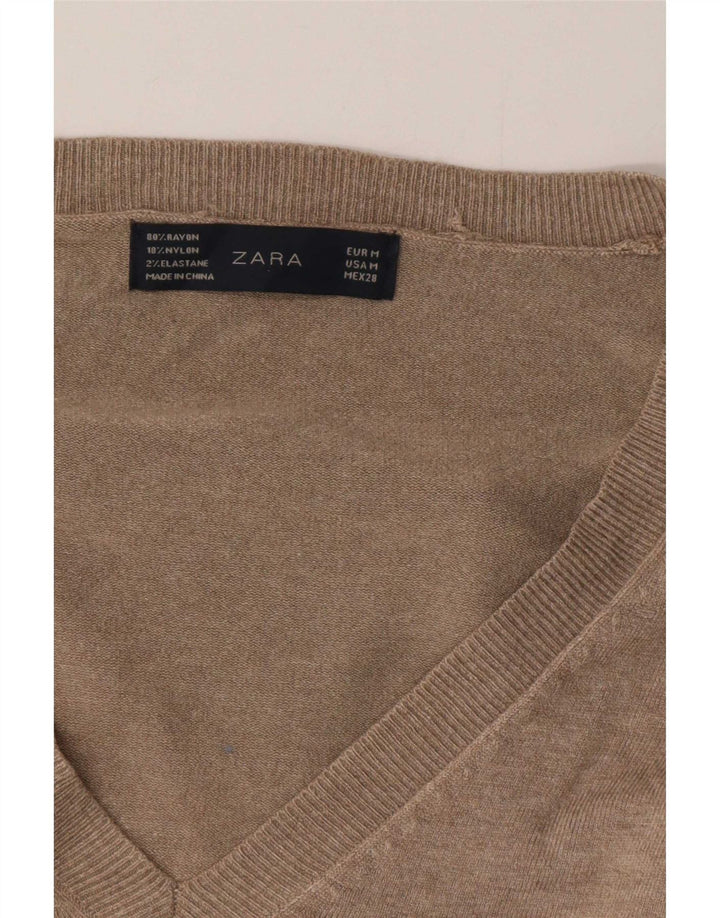 Zara Damen-Pullover mit V-Ausschnitt, UK 14, mittelgraues Rayon