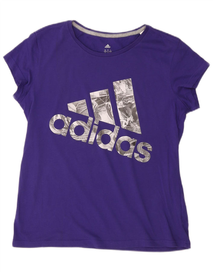 ADIDAS Damen Climalite Graphic T-Shirt Top UK 16/18 Large Lila Baumwolle