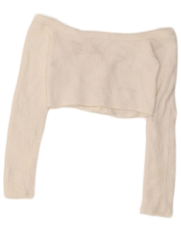 Zara Damen Crop Off Shoulder Top UK 12 Medium Weiß Polyamid