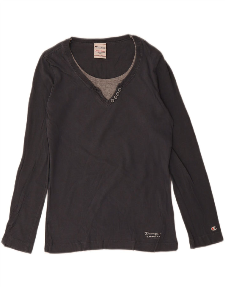 CHAMPION Womens Heritage Classics Top Langarm UK 10 Small Grau Baumwolle