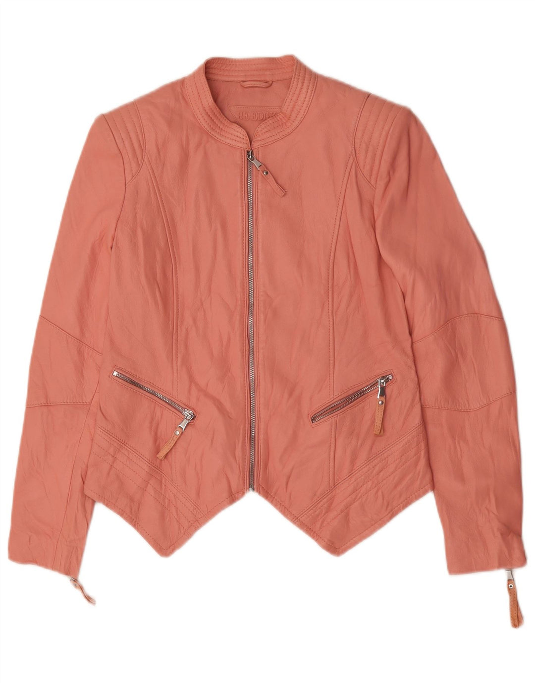 Be Edgy Crop-Lederjacke für Damen, UK 14, großes rosafarbenes Leder