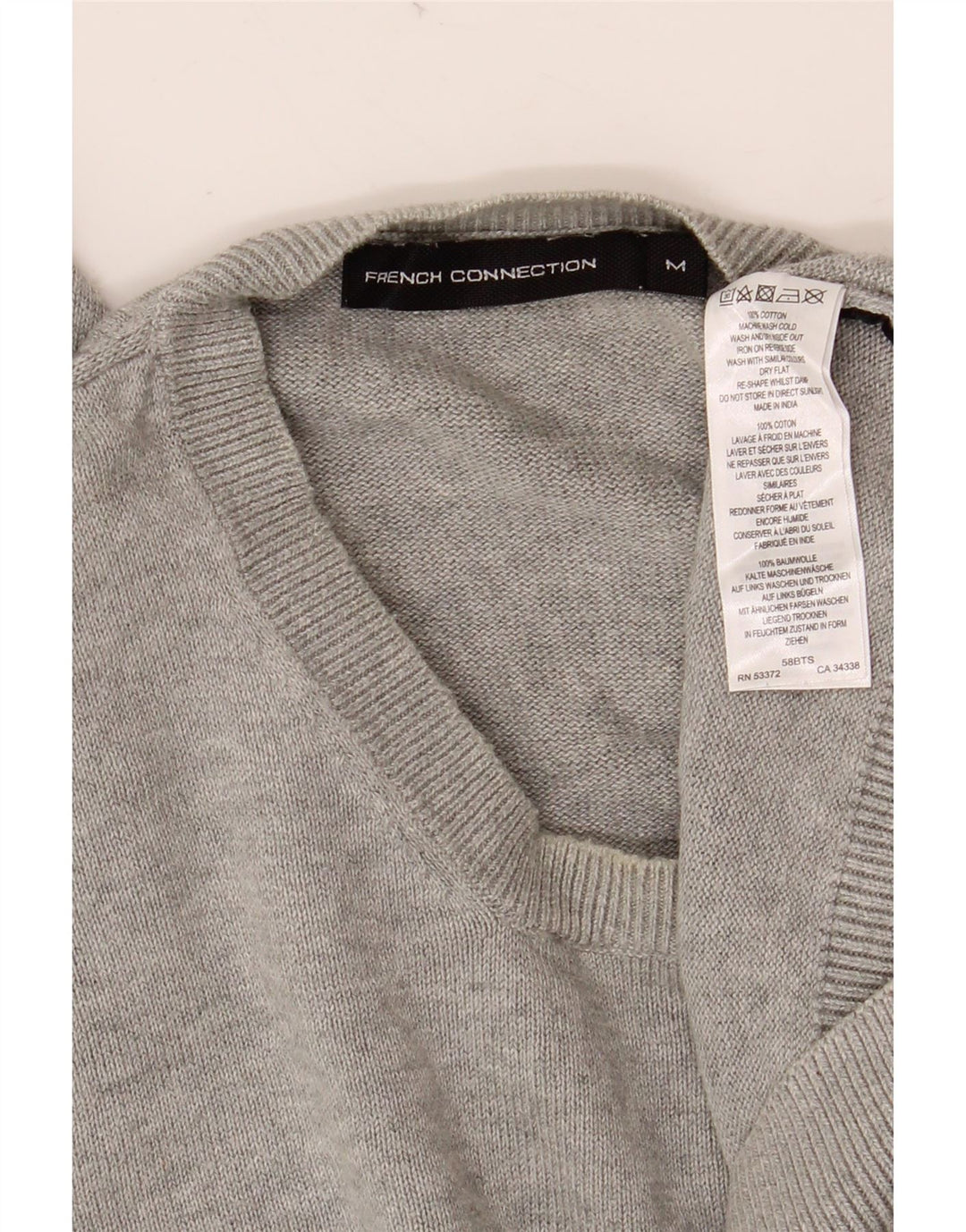 FRENCH CONNECTION Herren-Pullover mit Rundhalsausschnitt, mittelgraue Baumwolle