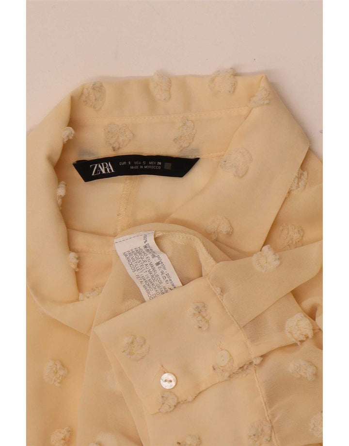Übergroße, lang geschnittene Hemdbluse für Damen von Zara, Gr. 10, Größe S, Beige, gepunktet
