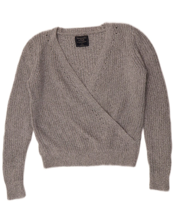 Abercrombie & Fitch Damen Crop V-Ausschnitt Pullover Pullover UK 10 Small Grau
