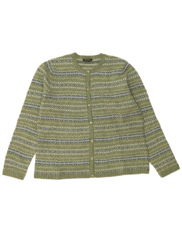 Eddie Bauer Damen Strickjacke UK 18 XL Grüne Fair-Isle-Lammwolle