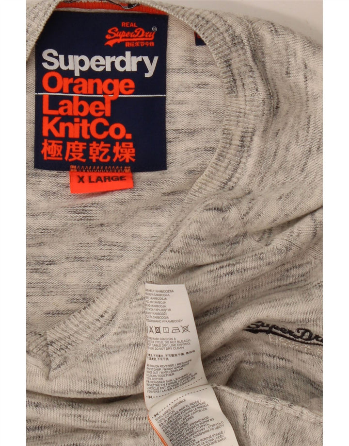 SUPERDRY Damen-Pullover mit V-Ausschnitt, Gr. 18, XL, grau gefleckte Baumwolle