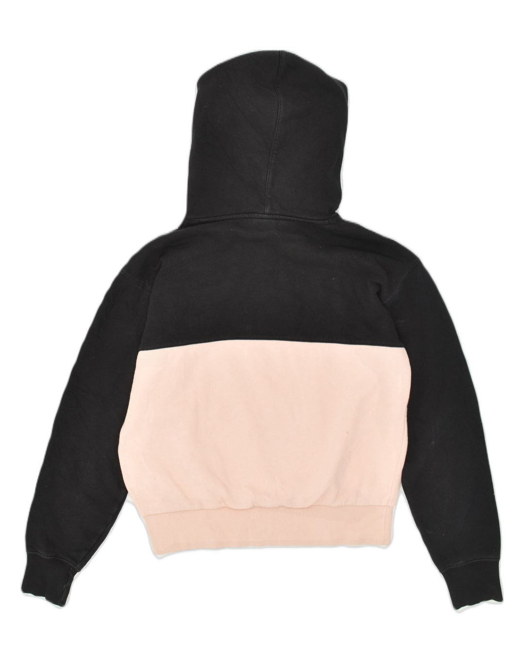 CHAMPION Womens Graphic Hoodie Jumper UK 14 Large Pink Colourblock Cotton | Vintage Champion | Thrift | Second-Hand Champion | Used Clothing | Messina Hembry 