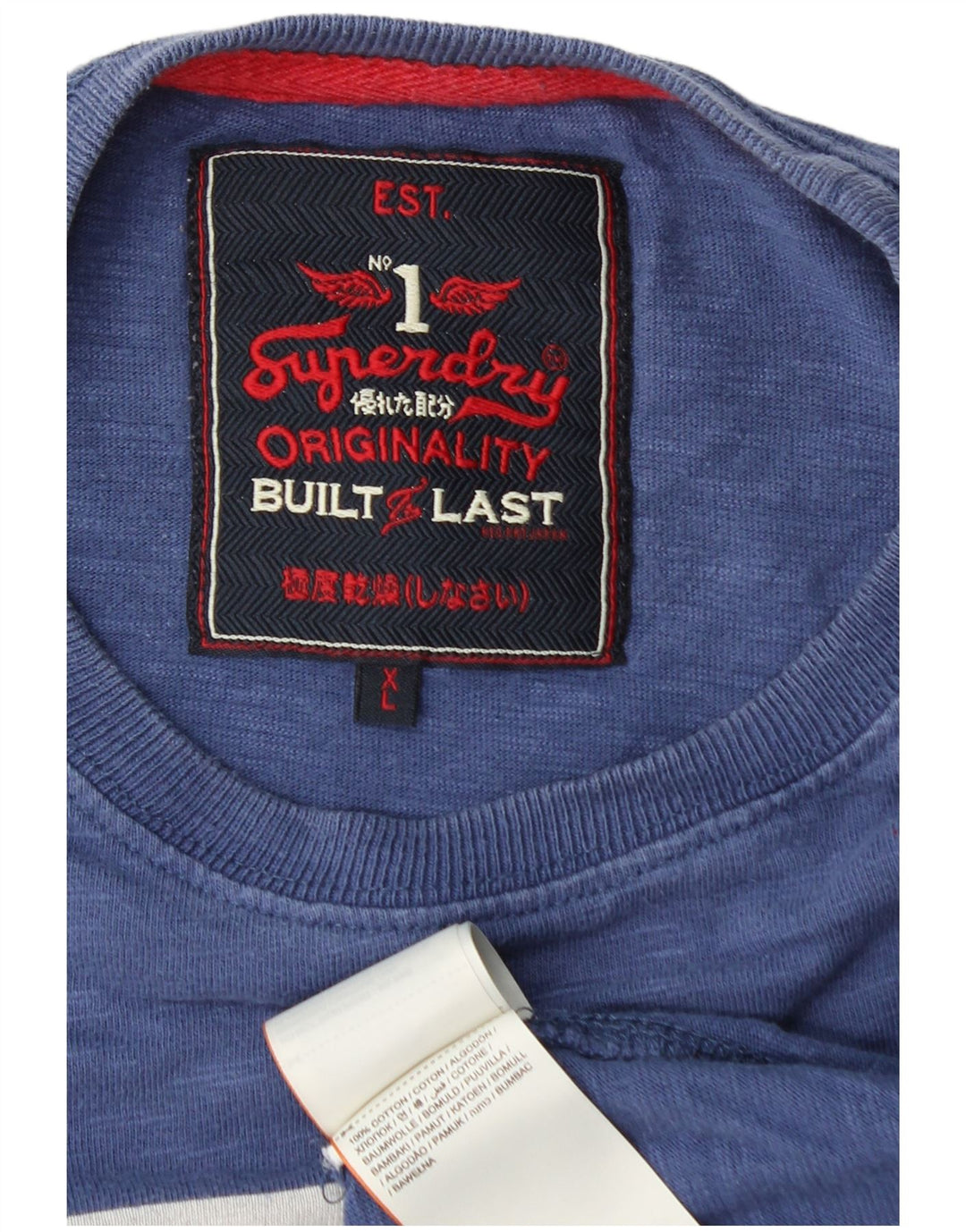 SUPERDRY Herren Grafik-T-Shirt-Oberteil XL aus blauer Baumwolle