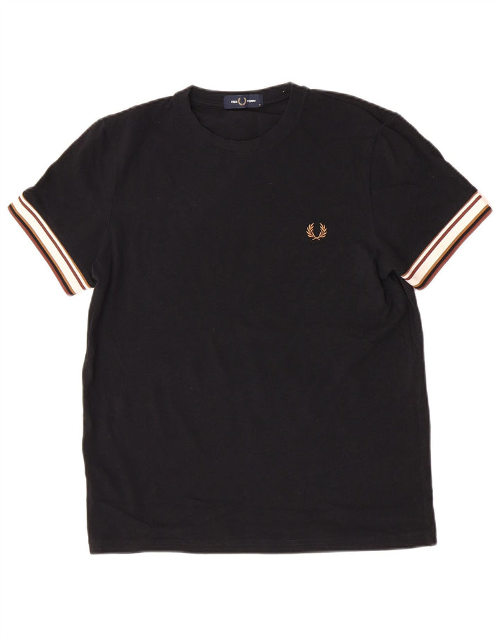 Fred Perry Herren-T-Shirt-Oberteil aus mittelschwarzer Colourblock-Baumwolle