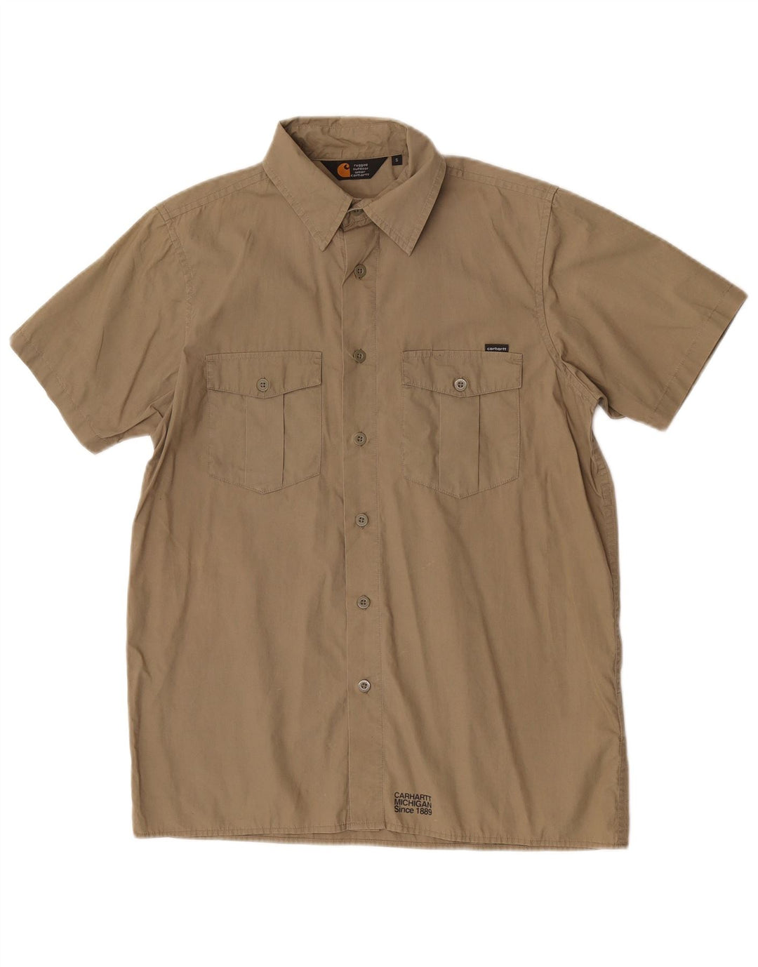 Carhartt Herren Kurzarmhemd Small Khaki Baumwolle
