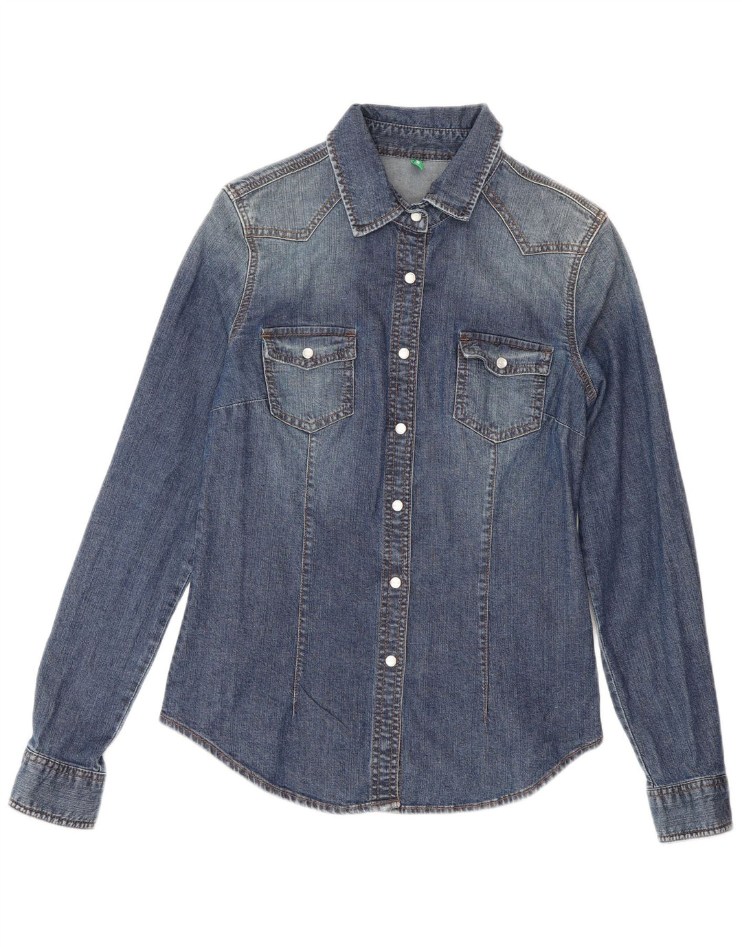 Benetton Damen Jeanshemd UK 12 Mittelblaue Baumwolle