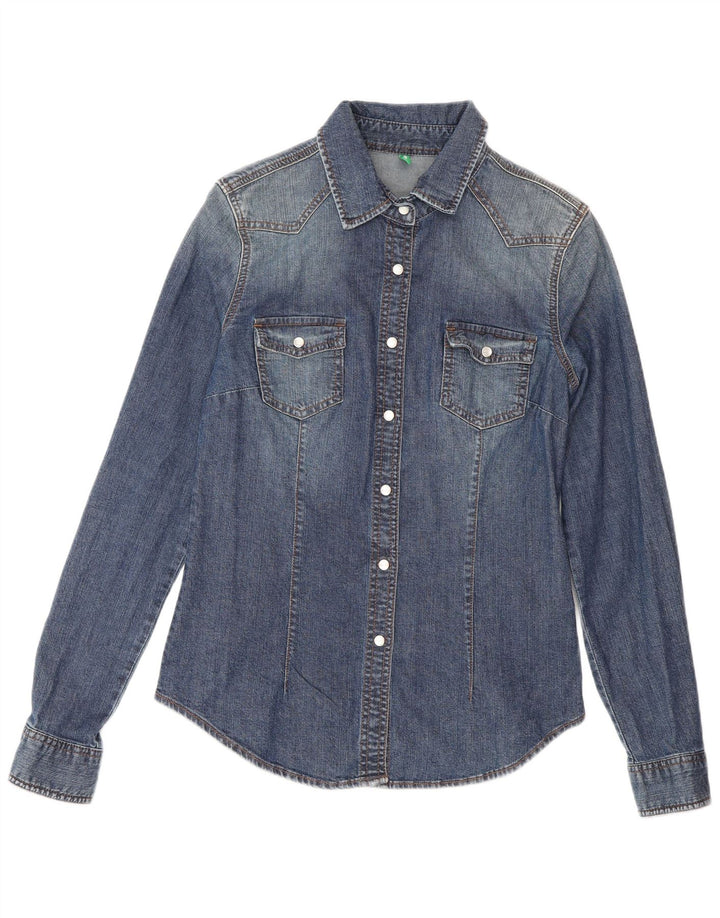 Benetton Damen Jeanshemd UK 12 Mittelblaue Baumwolle