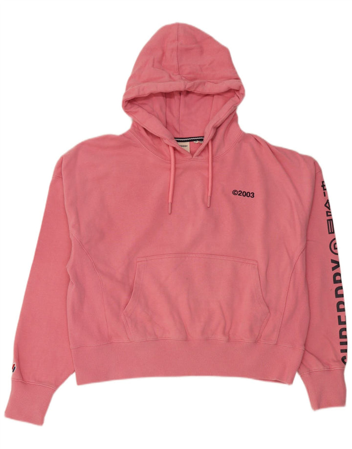 SUPERDRY Damen Crop Graphic Übergroßer Kapuzenpullover UK 16 Large Rosa