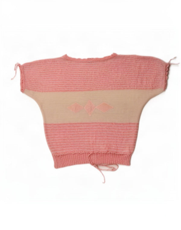 Vintage Damen Pullover mit U-Boot-Ausschnitt, Größe 46, groß, rosa, Farbblock