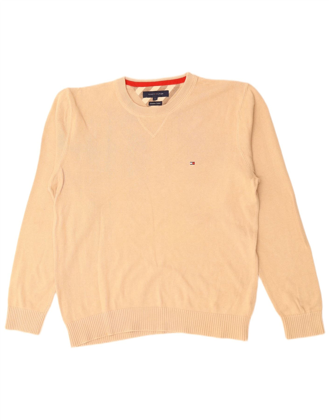 TOMMY HILFIGER Herren-Pullover mit Rundhalsausschnitt, groß, beige Baumwolle