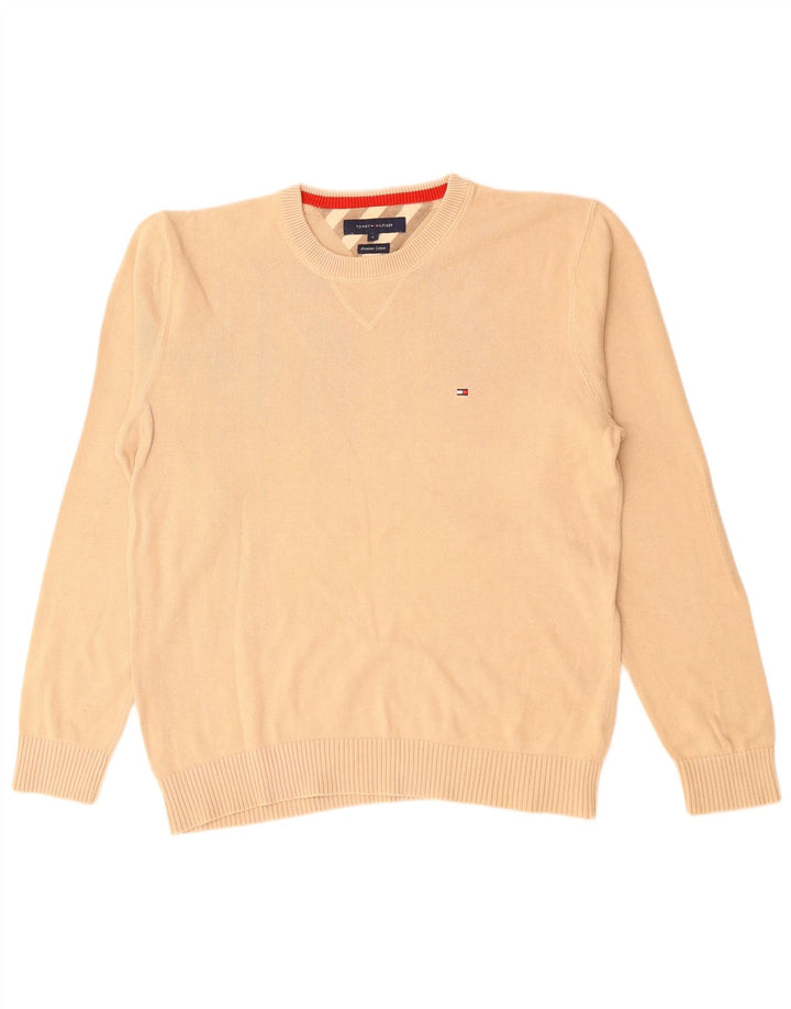 TOMMY HILFIGER Herren-Pullover mit Rundhalsausschnitt, groß, beige Baumwolle
