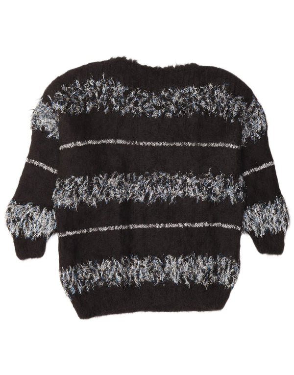 VINTAGE Damen Pullover mit U-Boot-Ausschnitt UK 18 XL Schwarz gestreift