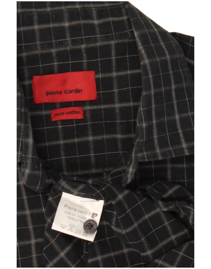 Pierre Cardin Herren-Kurzarmhemd, mittelschwarz, kariert, Baumwolle