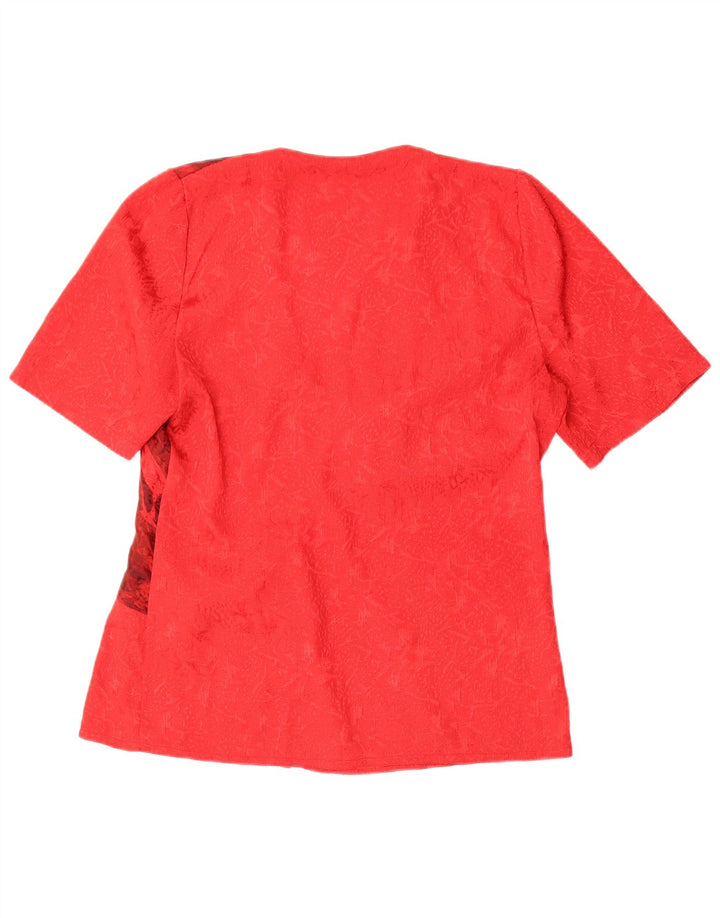 Vintage Damen Bluse Top UK 16 Großes rotes Blumenmuster
